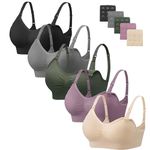 HBselect 5 Pcs Maternity Nursing Bra Seamless Nursing Bra with Extra Bra Extenders Breastfeeding and Sleeping Non-Wired for Women Black Gray Beige Blue Red Olive Green