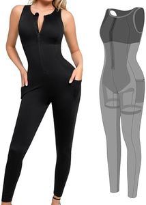 Popilush The Shapewear Jumpsuit Workout Jumpsuits with Pockets - Zip up Jumpsuits for Women