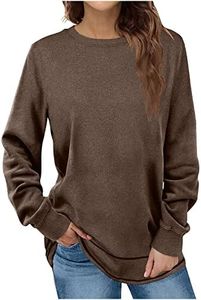 PBNBP Fall Winter Fashion Tops for Teen Girls Curved-Hem Crewneck Long Sleeve Solid Color Blouses Pullover Loose Fit Daily Wear Tunic Tops Camisas