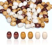 60Pcs 17 x 14mm Oval Wood Beads in Beige, Coffee, Brown Mixed Colors, Large Hole Wooden Barrel Beads Loose Wooden Beads with 5mm Hole for Handmade Crafts Home Party Decor (20pcs for Each Color)