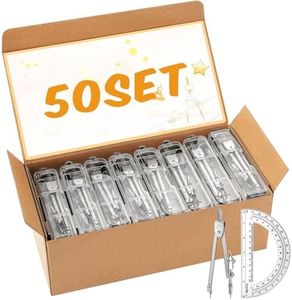 Zonon 50 Sets Bulk Protractor and Compass Set, Student Geometry Math Set Drawing Compass and 6 Inch Clear Swing Arm Protractors 180 Degree Math Protractor