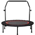 TORIBIO 40"/48" Foldable Mini Trampoline for Adults Kids Silent Fitness Trampolines with 4 Level Adjustable Heights Handrail, Exercise Trampoline for Bounce Indoor/Garden Workout Use, Max Load 330 lbs