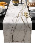 Marble Table Runner-Cotton linen-Long 72 inche White Gray Gold Dresser Scarves,Texture Tablerunner for Kitchen Coffee/Dining/Sofa/End Table Bedroom Home Living Room,Scarfs Decor for Holiday Dinner