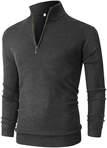 NITAGUT Mens Slim Fit Quarter Zip Mock Neck Polo Sweater Casual Long Sleeve Sweater and Turtleneck Pullover Dark Grey, Small