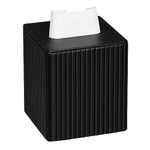 MEIBOOCH PU Leather Tissue Box Cover Square Tissue Box Holder with Magnetic Closure (Black Stripe)