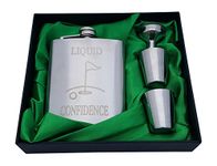 Golf Flask Gift Set - 7 oz Flask Engraved with "Liquid Confidence"