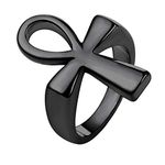 U7 Cool Signet Ring Ion Plating Black Metal Stainless Steel Polished Ankh Cross Ring for Men Women, Size 10