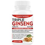 FORESTHERBS Korean Panax Ginseng Root Powder Extract Tablet For Men, Women With, Siberian & American Blends 1500mg/Serving Sugar-Free Supplement-60 Triple Ginseng Tablets (Pack 1)