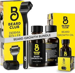 Beard Club Derma Roller & Beard Growth Oil - Microneedling Roller with 540 Titanium Microneedles for Face, Body and Scalp - Beard Roller with Sandalwood & Cedar Beard Oil