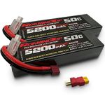 RoaringTop 7.4V 50C 5200mAh 2S RC Lipo Battery with Deans Connector and XT60 Connector for RC Car Truck Truggy Boat(2 Packs)