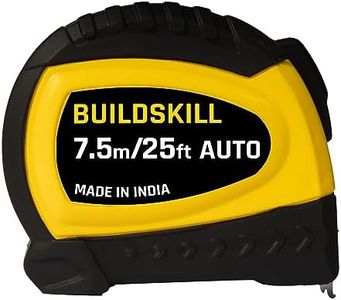 BUILDSKILL 7.5M Auto Lock Measuring Tape | Steel blade | Non slip TPR grip | Clear marking | 16mm width | Hand strap | Unbreakable ABS case | One click retraction | buckle | 24ft Inch measure tape