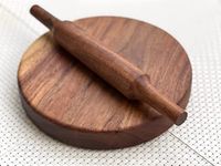 Wood Chop | Carved from Single Block of Acacia Wood | Reversible Chakla Belan | Chopping Board | No Dyes or Polish - Natural Finish | 9.5 Inch Diameter 2 Inch Thick