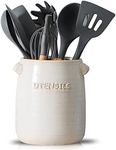 BETTWILL Kitchen Utensil Holder for Countertop,Ceramic Utensil Holder ,Large Utensil Crock Organizer with Cork Mat ,Large Stable Utensil Crock,Farmhouse Cooking Utensil Holder, ThanksgivingDay Gift