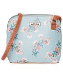 ADISA Women Girls Flower/Stripes Print Faux Leather Sling Bag Crossbody (Blue)