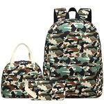 Fuyicat Camo School Backpack Set for Girls, 3-in-1 Kids Teens Elementary Middle School Bags Bookbag with Lunch Bag Pencil Case