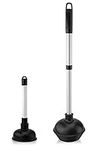 NEIKO 60169A Toilet Plunger | 2 Piece | Bonus Mini Sink and Drain Plunger | Compact | Patented All-Angle Design | Telescopic Aluminum Handle