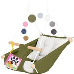 CaTeam - Canvas Kids Swing, Wooden Hanging Swing Seat Chair with Safety Belt, Durable Kids Swing Chair, Outdoor and Indoor Swing for Kids, Mounting Hardware Included, Green