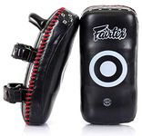 Fairtex KPLS2 Muay Thai Kick Pads Superior All Genuine Leather | Professional Training Pads for Boxing, MMA, and More | Cow Hide Leather, Curved Design, Hook & Loop Closure, Padded Straps (Black/Red)