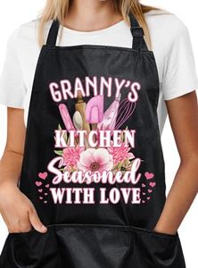 InnoBeta Grandma Apron with Pockets and Adjustable Neck Strap, Kitchen Cooking Cute Apron Gifts for Grandma, Granny, Freesize