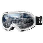 OutdoorMaster OTG Ski Goggles - Over Glasses Ski/Snowboard Goggles for Men, Women & Youth - 100% UV Protection (White Frame + VLT 10% Silver Lens)