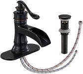 Homevacious Waterfall Bathroom Faucet Oil Rubbed Bronze Black with Pop Up Drain Assembly Stopper with Overflow Single Handle Bath Lavatory Sink Vanity Faucets One Hole Basin Tap Commercial Lead-Free