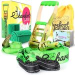 Barefoot Slacklines 49ft (15m) Line! Complete Set Including Slackline, Ratchet, Training Line, Bark Protectors & Instructions! Great for Kids and Family, 3 Fluro Colours Available (Fluro Green)