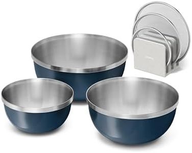 Caraway 7-Piece Mixing Bowl Set with Lids and Lid Storage Organizer - 6 qt, 4 qt, 2 qt Stainless Steel Bowls with Tempered Glass Lids - Non-Toxic, PFAS-Free - Navy