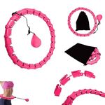 Smart Hula Ring Hoops, Weighted Hula Circle Detachable Fitness Ring with 360 Degree Auto-Spinning Ball Massage with Pouch, Adult Fitness for Weight Loss, Gymnastics (Pink - 24 Section with Free Pouch)