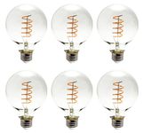 YUURTA (6-Pack) G95/G30 4W 2200K (Warm White) Clear Glass Dimmable Edison Large Globe Spiral LED Filament Bulb E26 120V 400lm for Industrial/Vintage/Retro Style Light Fixtures UL Listed (4W, 22K-C)