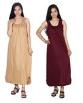 Rylie Women's Cotton Fabric Long Nighty Slip/Chemise Slip-Cotton Full Length Camisole for Women - Long Innerwear Petticoat - Plus Size Nighty - Kurti Slip - Suit Slip (Large, Brown,DARKMAROON)