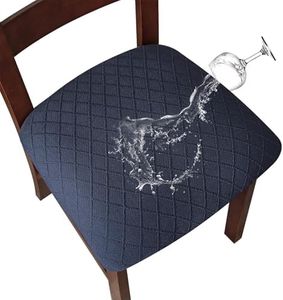 Genina Waterproof Seat Covers for Dining Room Chairs Covers Dining Chair Cover Kitchen Chair Covers (Navy Blue, 6 Pcs)