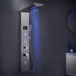 MENATT 5-in-1 Shower Panels Tower System, LED Lights Rainfall & Waterfall Bathroom Shower Tower Column with Massage Jets (Brushed)