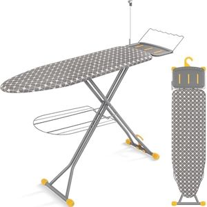 APEXCHASER Ironing Board, Extra Wide Iron Board with Bottom Storage Tray, Space Saver Ironing Boards with Iron Rest, Cord Holder, 7 Adjustable Height, Extra Thick Cover, 13x43 Yellow