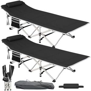 YITAHOME Lot de 2 Lit de Camping Pliant pour Adultes, Lit de Camp Portable Robuste et Résistant, Chaise Longue Confortable Capacité de 250 kg pour Voyage/Bureau/Extérieur, Noir