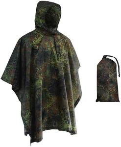 Fousam Germen Flectarn Tactical Rain Poncho, Army Military Poncho Shelter, Waterproof Ripstop Camping Hiking Outdoor Hunting Rain Ponchos Germen Flectarn