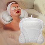 Bath Pillow for Bathtub, Non-Slip, Luxury Soft Bathtub Pillow, Bath Pillows for Tub， Neck and Back Support, 4D Air Mesh & 6 Strong Cups, Bathtub Accessories for women Spa Gift, Bath & Body works,White