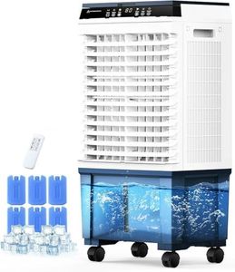 Air Choice Swamp Cooler, 1800 CFM Portable Evaporative Air Cooler with 6 Ice Box & 5.3 Gal Water Tank, 110° Swing, 3 Speeds, Upgraded Remote, 12H Timer, 3-in-1 Air Cooling Fan for Outdoor Indoor, Gray