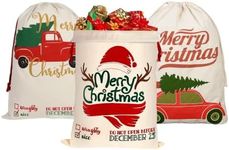 Santa Sack for Christmas 3Pcs, 3 Patterns Canvas Bags with Drawstrings, Personalized Santa Sacks large Size 19.7 x 27.5 Inch for gifts (Beige cloth)