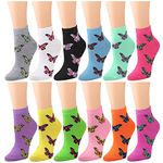 Falari 12 Pairs Women Novelty Ankle Socks Colorful ComfortSoft Lightweight Sports Athletic Socks, Butterfly, One size