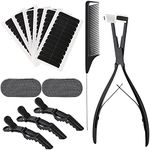 EHDIS Hair Extensions Tools Kit Tape in Hair Extensions Pliers Hair Sealing Pliers Flat Surface Hair Extension Tools with Double Sided Replacement Adhesive Hair Extension Tape Tabs (Black)