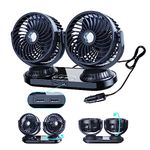 xuenair Auto Oscillating Car Fan 12v/24v - Portable Car Cooling Fan Rotatable 3 Speeds - Cigarette Lighter Fan For Car Electric Fan For Truck Rv Suv Sedan Van Boat (DC 12V/24V with 2 USB Port)