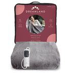 Dreamland Snuggle Up Electric Throw - Grey, 5 Minute Fast Heat Up, Luxury Velvet Plush, 1 Control, 6 Temperature Settings with Timer, Machine Washable and Tumble Dry Safe, 160x120cm