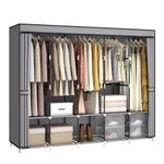 MOGELAFOO 83 Inch Wide Portable Closet Wardrobe, Clothes Storage Rack Organizer with Cover, 5 Clothes Hanging Rods and 10 Storage Shelves, Grey, PFR531GYV1