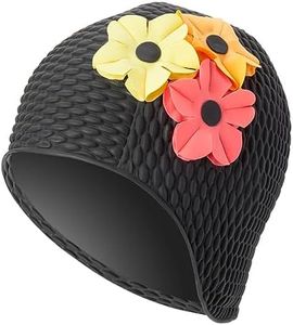Sporti Floral Bubble Swim Cap - Black/Mixed Flowers