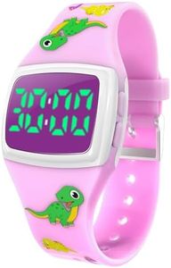 SKYROKU Potty Watch for Toddler Girls – Magnetic Charging, 5 Timing Modes, Ultra-Long Standby, Cute Dinosaur Pattern, Music & Flash Reminders, Silicone Strap, Large Dial for Easy Use (Pink-White)
