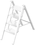 4 Step Ladder, Portable Step Ladder Folding, Lightweight Step Ladder with Anti-Slip Pedal, Aluminum Indoor Ladder and Closet Ladder, Kitchen Ladder, 330lbs - White