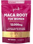 Maca Root Capsules for Women 12,000mg | Peruvian Maca Supplement | High Strength Black & Yellow Maca Root with Panax Ginseng and Black Pepper | Botanical Supplement to Support Women's Health | by PINK