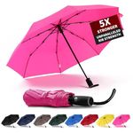 Anntrue Windproof Travel Umbrella, Auto Open Close Lightweight Compact Portable Backpack Folding Umbrella, Perfect for Car, Purse, Men and Women(Pink)