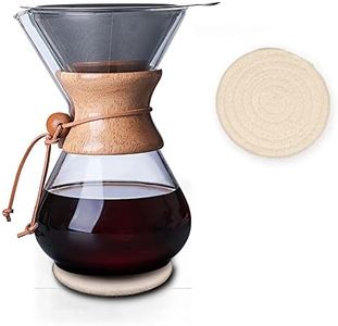 QLESHINING Wood Neck Pour Over Coffee Maker 28oz(800ml) with Permanent Filter and Coaster Pad Transparent…