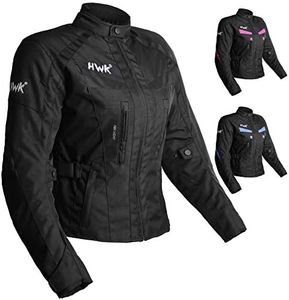 HWK Stunt Motorcycle Jacket for Women, Women's Motorcycle Jacket with CE Armor for Enduro Motorbike Riding, Easy-Adjust Water Resistant Textile Biker Jacket with Thermal Lining - All-Black, 4X-Large